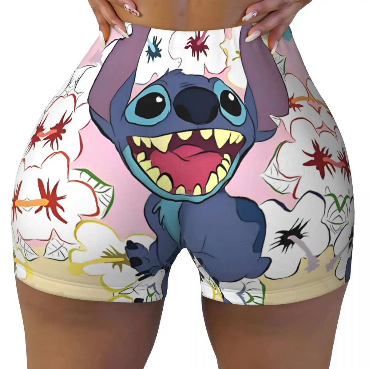 

Женские обтягивающие шорты для бега в тренажерном зале, байкерские шорты для йоги, шорты Aloha Stitch Honey Peach, забавные брюки для фитнеса с изображением инопланетянина, колготки
