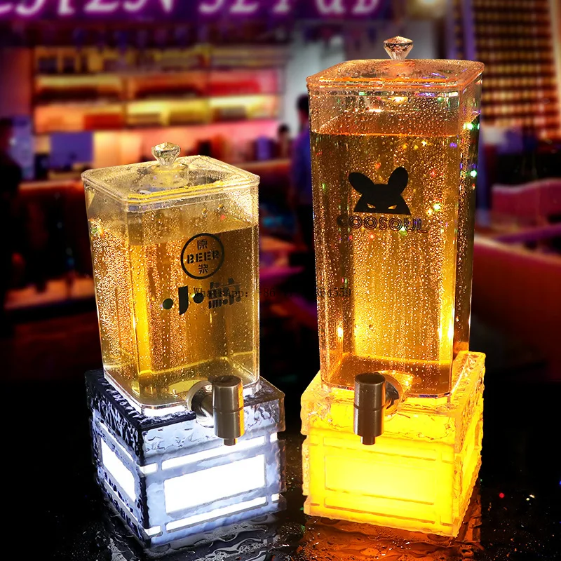 

Spot LED luminous wine cannon 3 liters bar KTV creative cola juice bucket with faucet Internet celebrity draft beer keg commerci