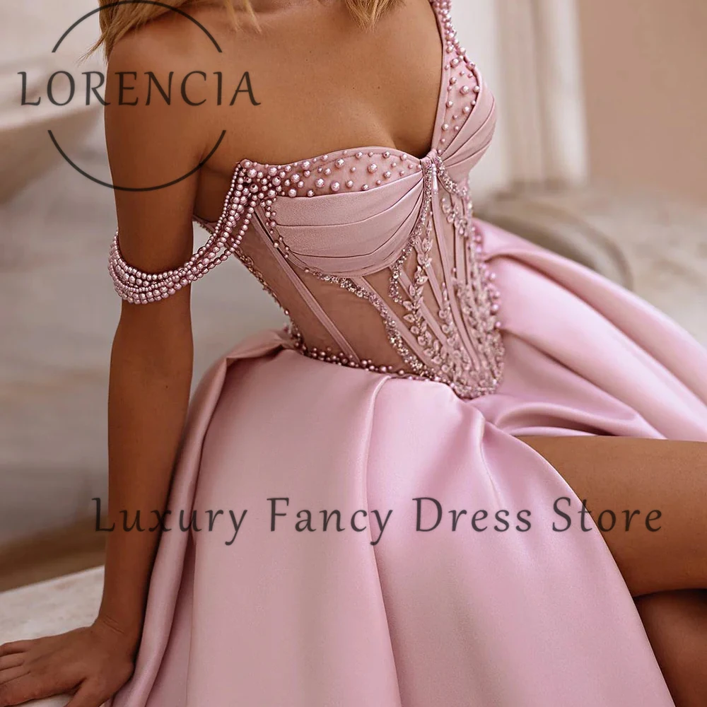Elegant Sparkly Pearls Prom Dresses 2025 A-Line Side Slit Crystal Wedding Party Gowns Woman Dress Customized vestido madrinha
