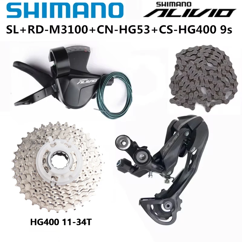 Shimano Alivio M3100 9s Groupset Shifter Lever Long Cage RD-SGS CS-HG400 11-34T HG53 Chain Sunshine 11-36T Cassette For MTB