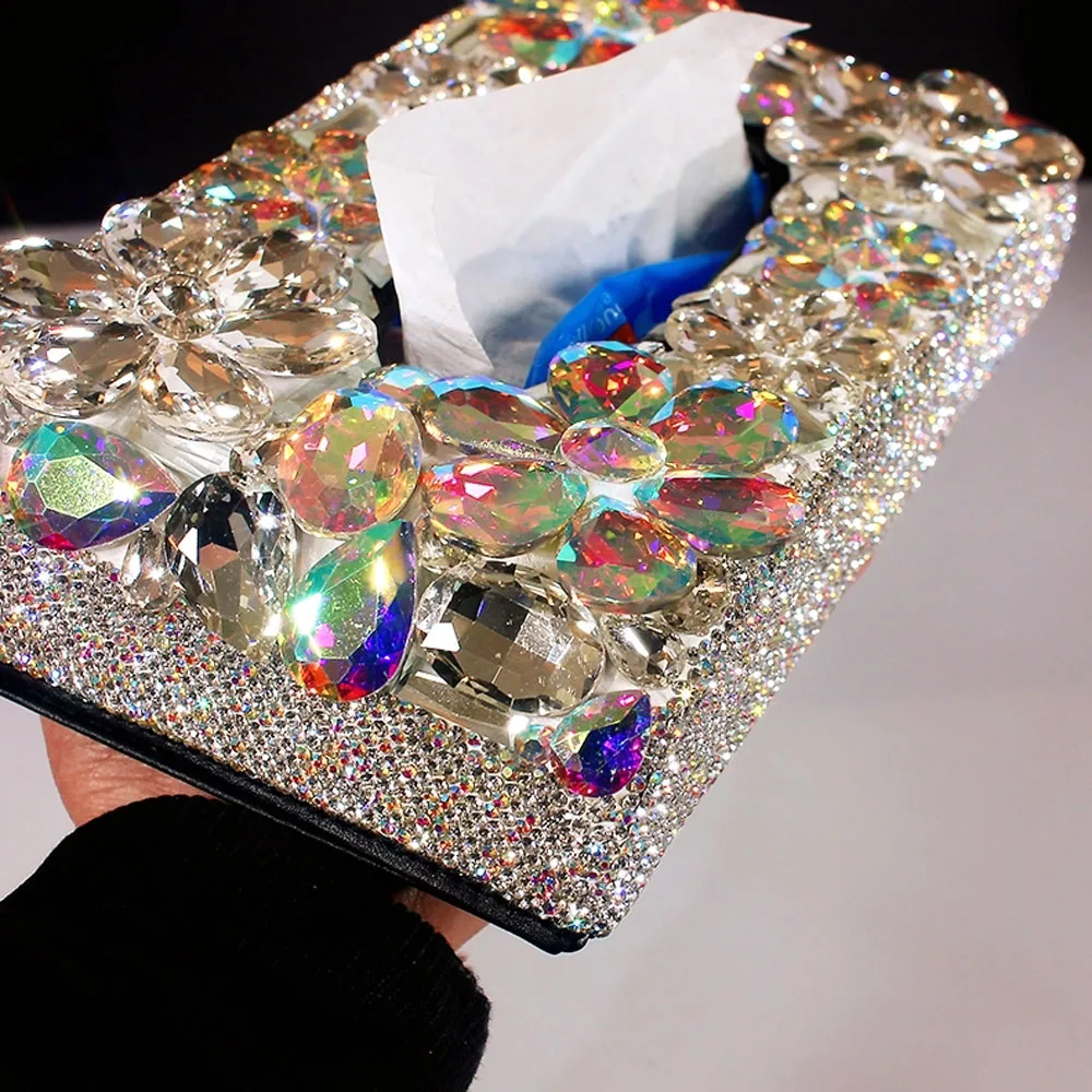 

Handmade Crystal Rhinestone Tissue Box, Toilet Paper Box, Simple Fashion, Home, Living Room, Table, Car