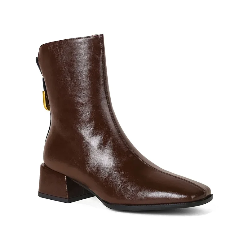 Nowe botki damskie Casual Zipper Square Heels Fashion Grey/Black/Brown Short Booties Jesieล Zima 2021, buty damskie