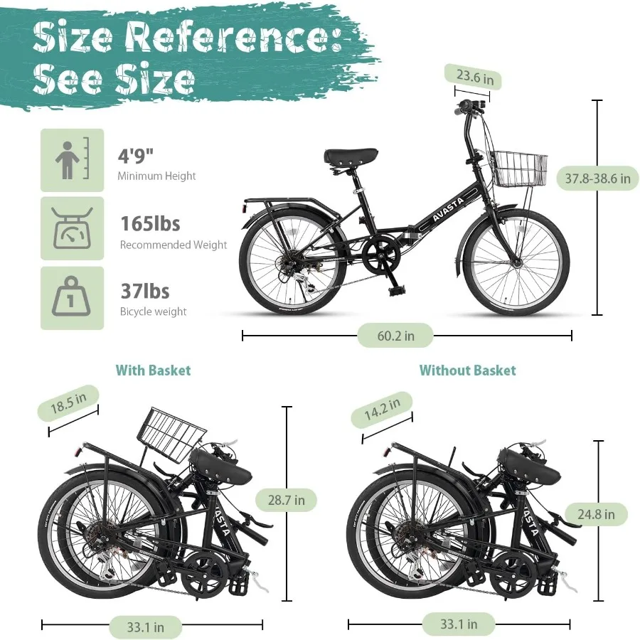 دراجة جبلية قابلة للطي مقاس 20 بوصة مع نظام تروس 7 سرعات، فرامل C مزدوجة للتنقل في الحضرية وركوب الخيل الترفيهي تتضمن مصدات إعادة #6