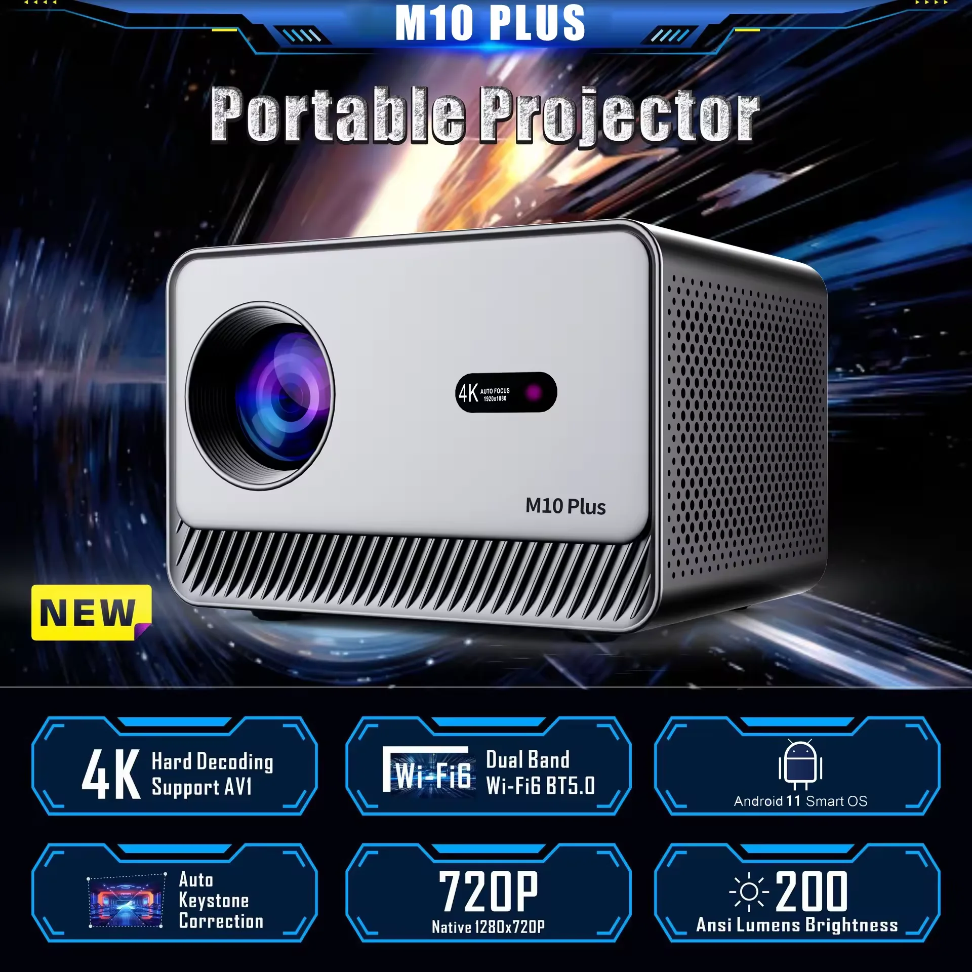 Large Selling M10 Plus Smart Android Beamer 720P HD Support 1080P 4K Portable Mini Home Movie Video Projector