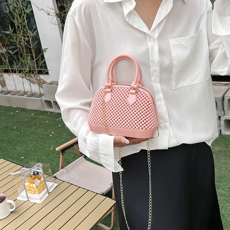 Creative Jelly Color PVC Bags for Women Shell Handbags Fashion Chain Crossbody Shoulder Bags Small Ball Pattern Top Handle Bag