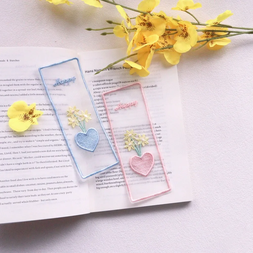 Beautiful Floral Bookmarks White Organza Fabric Rectangular Bookmarks for Girls