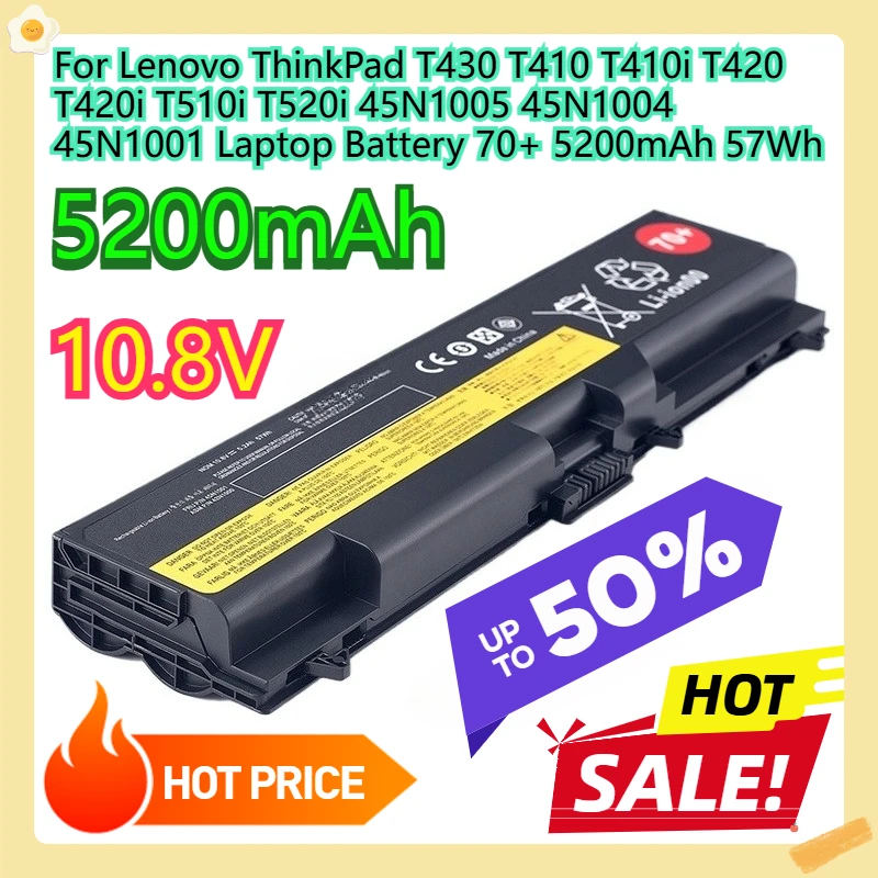 

For Lenovo ThinkPad T430 T410 T410i T420 T420i T510i T520i 45N1005 45N1004 45N1001 Laptop Battery 70+ 5200mAh 57Wh
