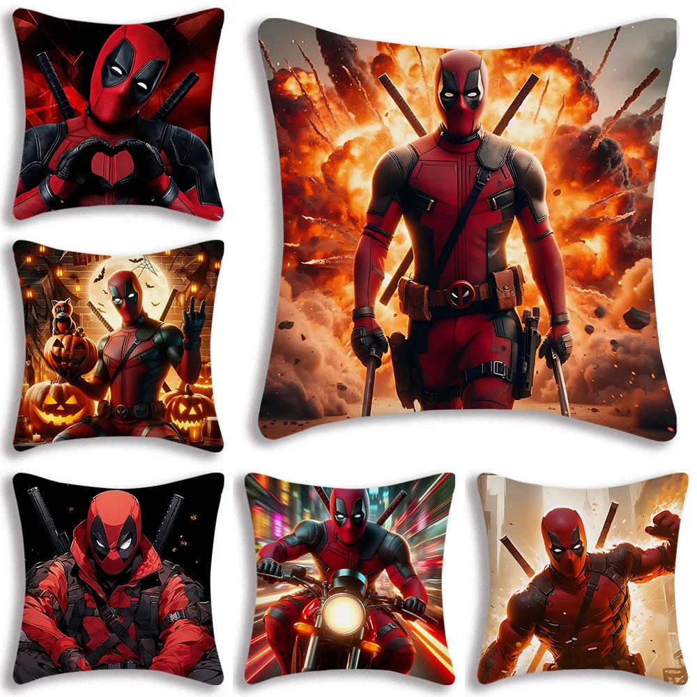 Hot Anime Deadpools Pillow Covers Cartoon Sofa Decorative Home Double-sided Printing Short Plush Cute Cushion Cover