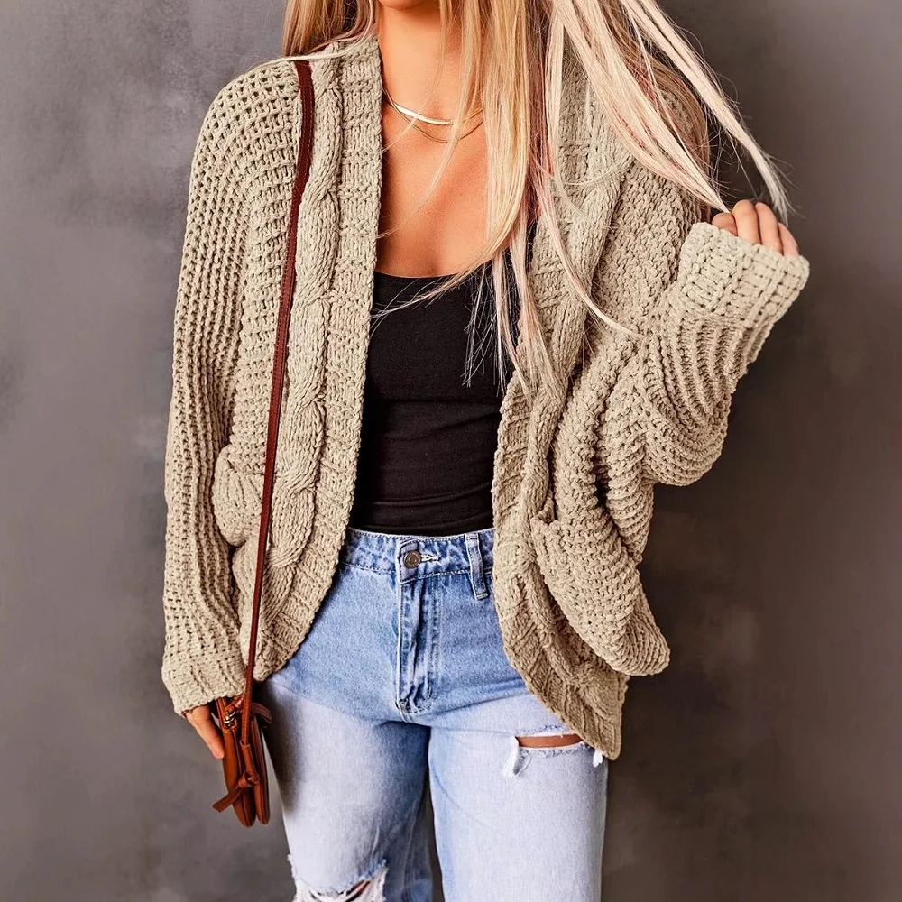 女性秋冬ニットカーディガンセーターコートレディースバットウィングスリーブニットウェアジャケット