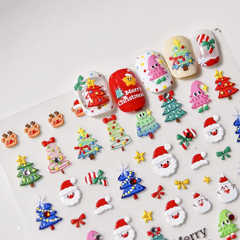 Cute Christmas Tree Bowknot Rhinestone Star Santa Claus Crystal Ball Snowflakes Snowman Bear Elk Nail Art Sticker Manicure Decal