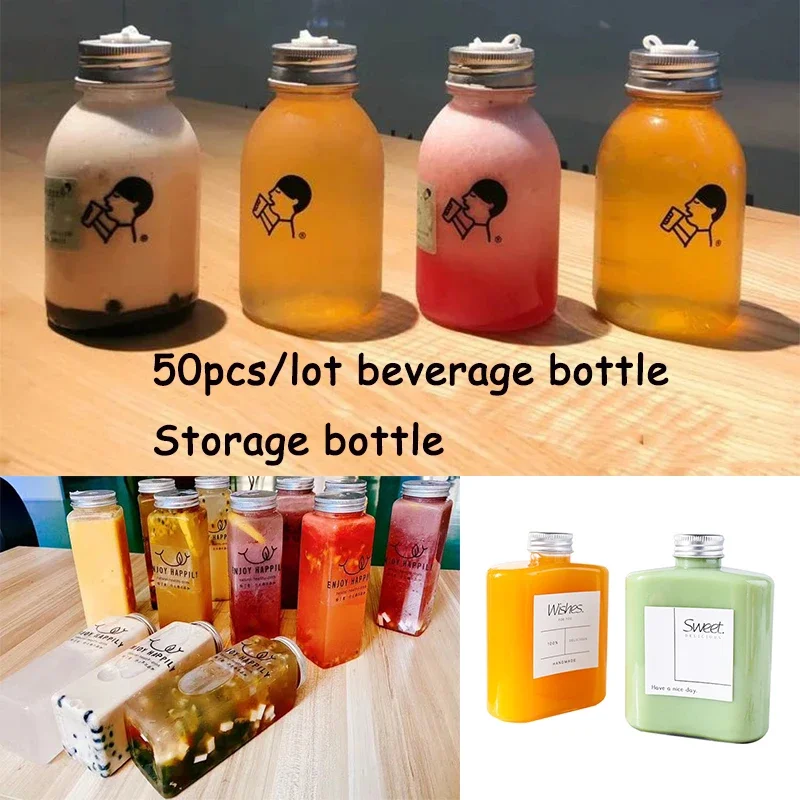 50pcs Beverage Bottle Water Plastic Bottle Milk Tea Shop Juice Bottle Storage Jar Storage Bottle Christmas Party Table Decor