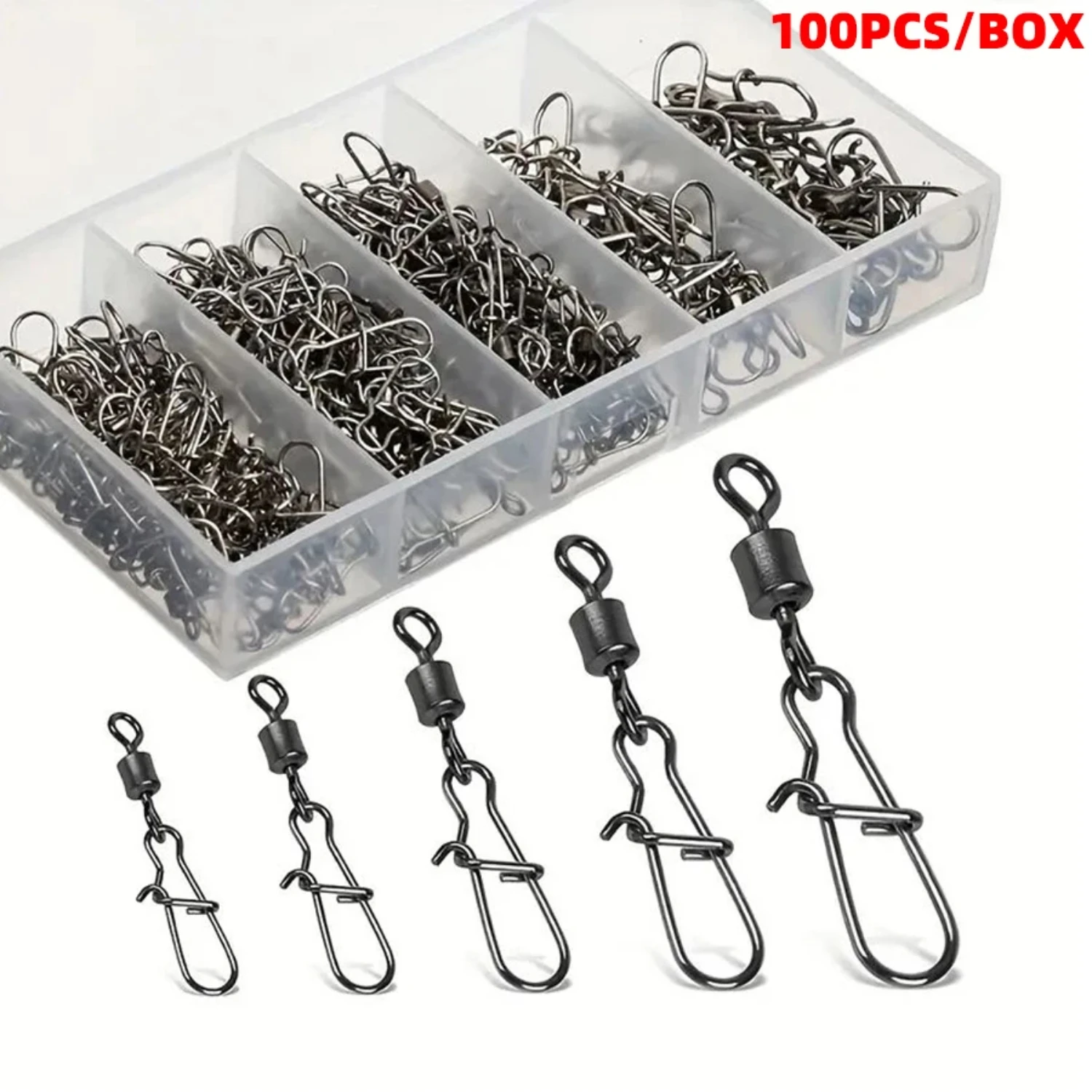 

100pcs/box Stainless Steel Fishing Connector Pin Bearing Rolling Swivel Snap Fishing Tackle Accessories Line Lure Hook