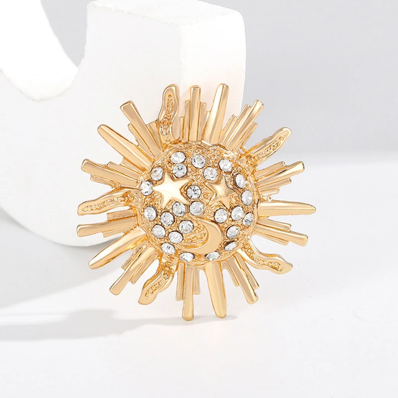 Брошь из сплава с солнечным цветком, легкий роскошный значок в стиле панк, унисекс, значки для костюма со стразами, универсальный блестящий корсаж, аксессуары для одежды, подарки