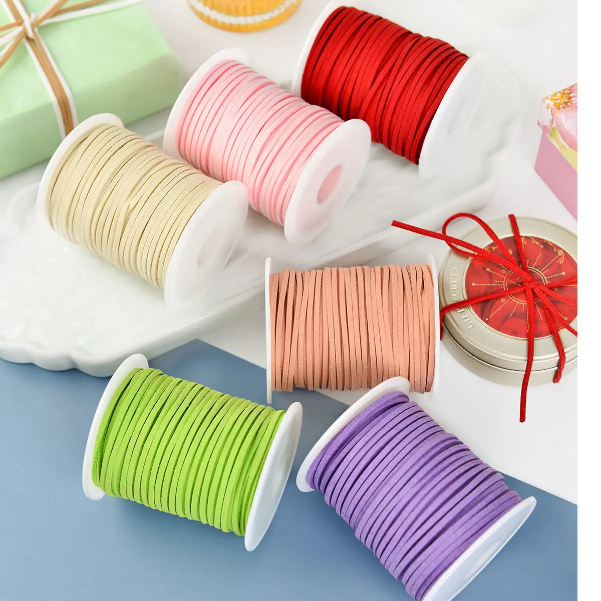 

2.6MM 45yards Flat Faux Suede Braided Cord Belt Leather Korean Velvet Leather for Jewelry Making Diy Handmade Bracelet