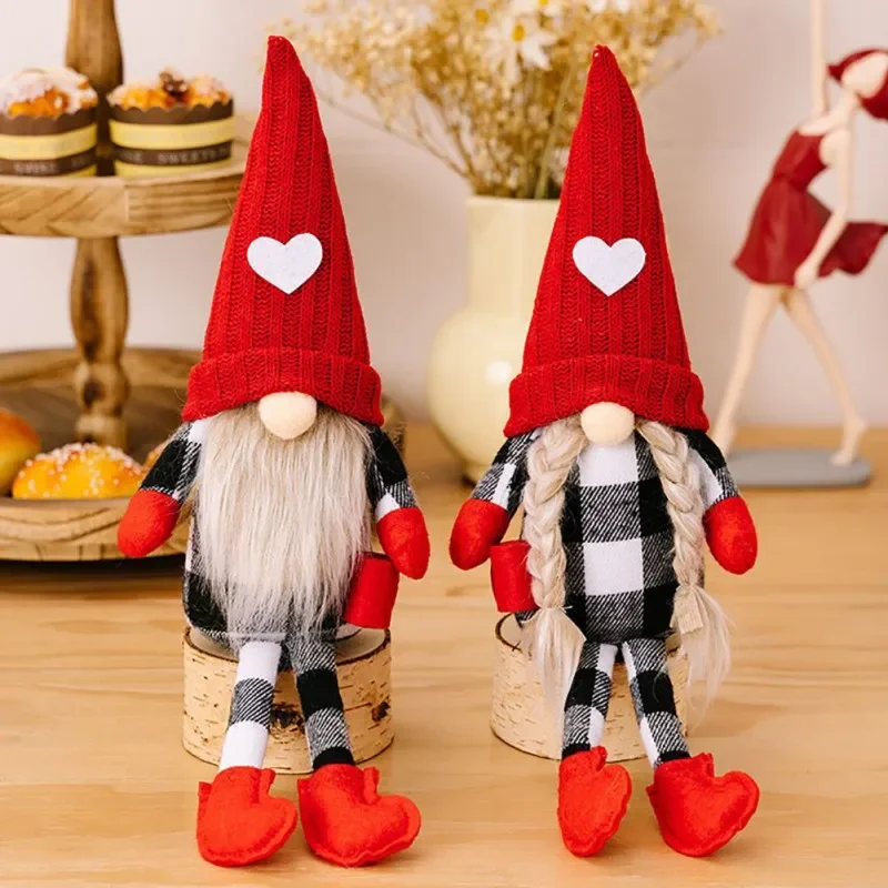 

2 Piece Plush Valentine Gnomes Handmade Love Themed Scandinavian Tomte Gnome Sweet Table Tiered Tray Decor Holiday Gifts