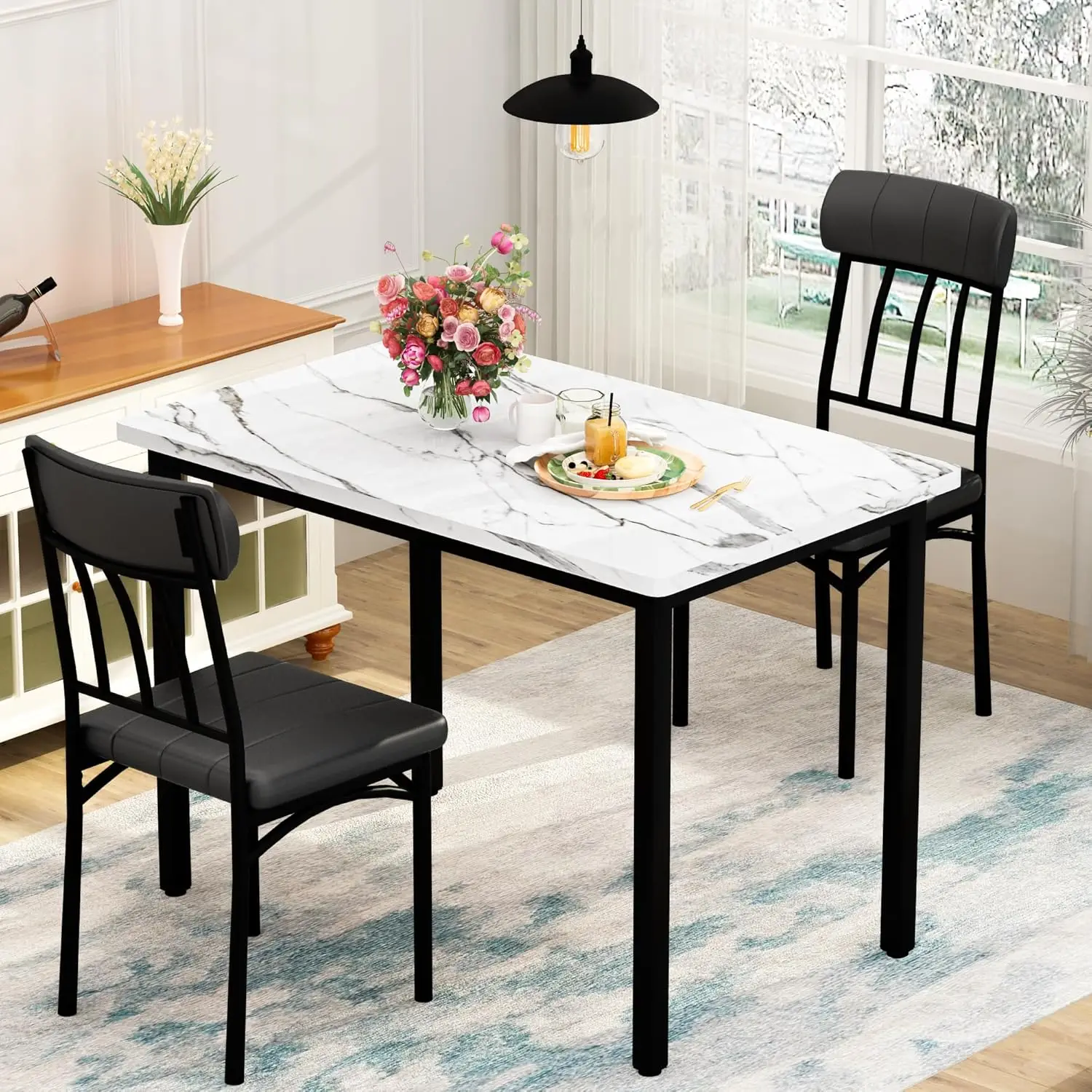 3-piece dining table set, small industrial kitchen dining table and 2 chairs, kitchen breakfast table