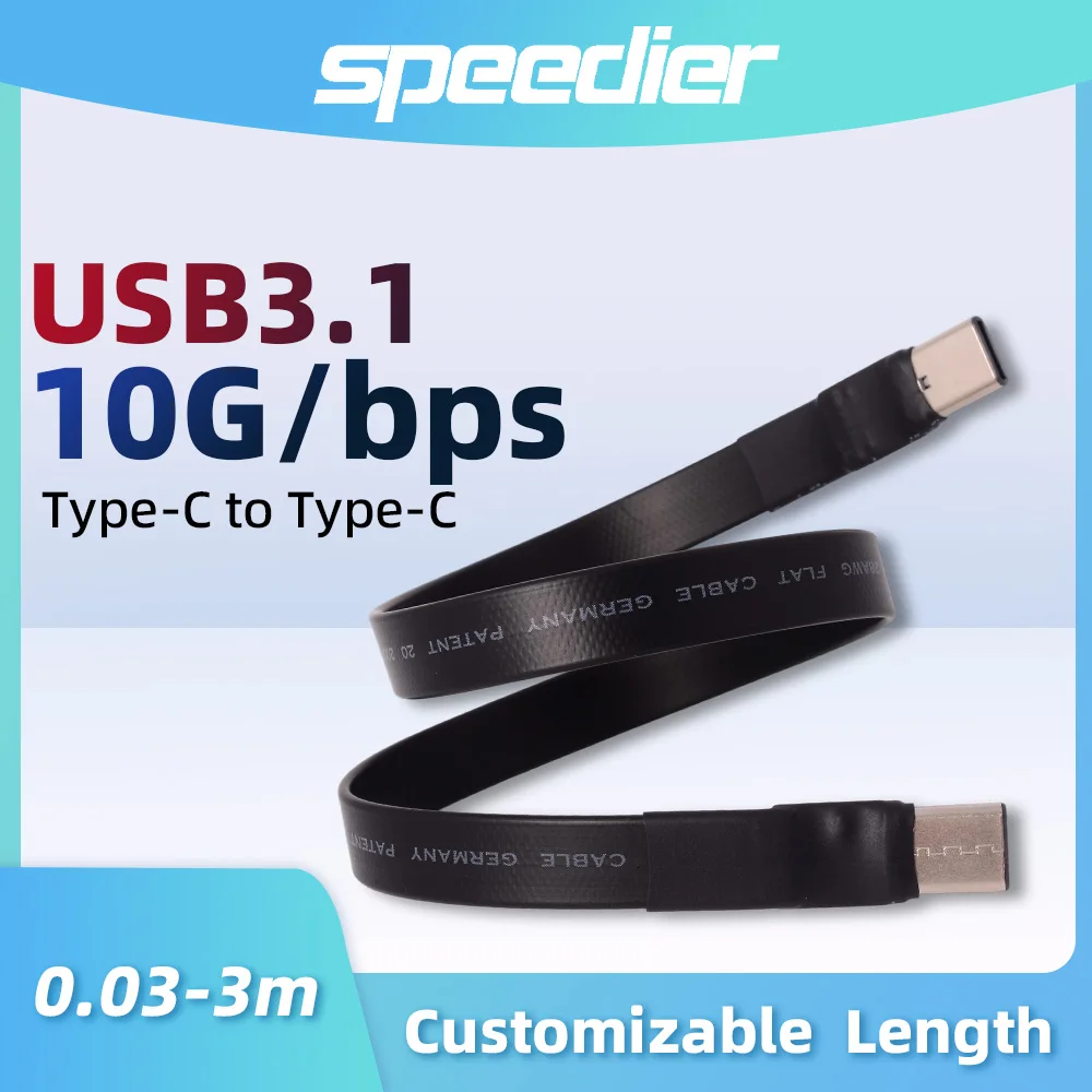 

USB 3.1 Type-C Male To Type-c Male Flat Adapter Extension Cable 90 Degree Angle 10Gbps 1.5A for Laptop Accessories GPS 3-300cm