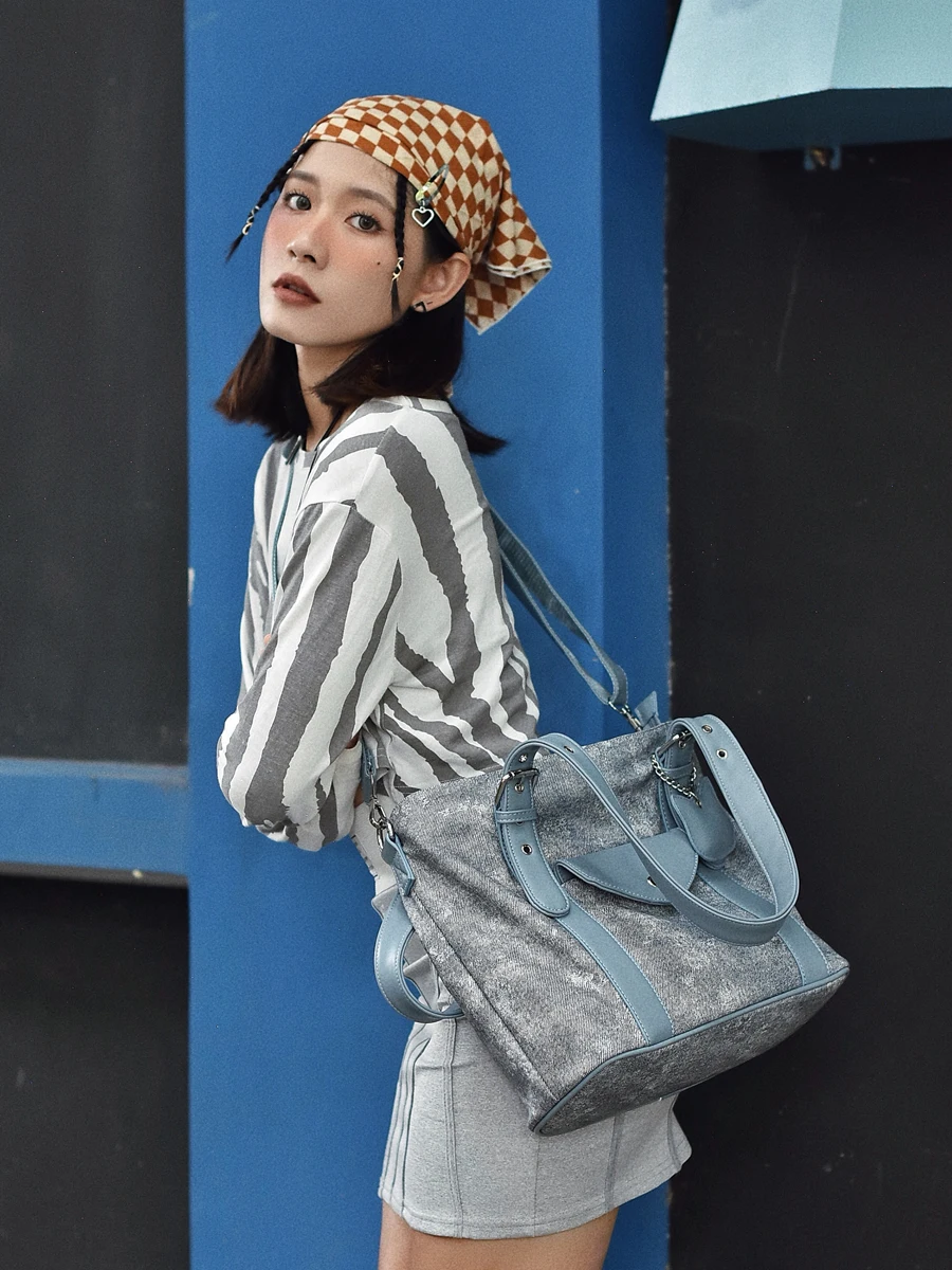 Casual Fashion Denim Pattern Leather Large Capacity Women's Tote Messenger Bags Commute Shoulder Women's Bag Handbag