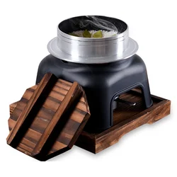 Japanese Boiled Rice Cooker Nonstick Rice Pot With Alcohole Stove And Wooden Tray Set 1-2 People