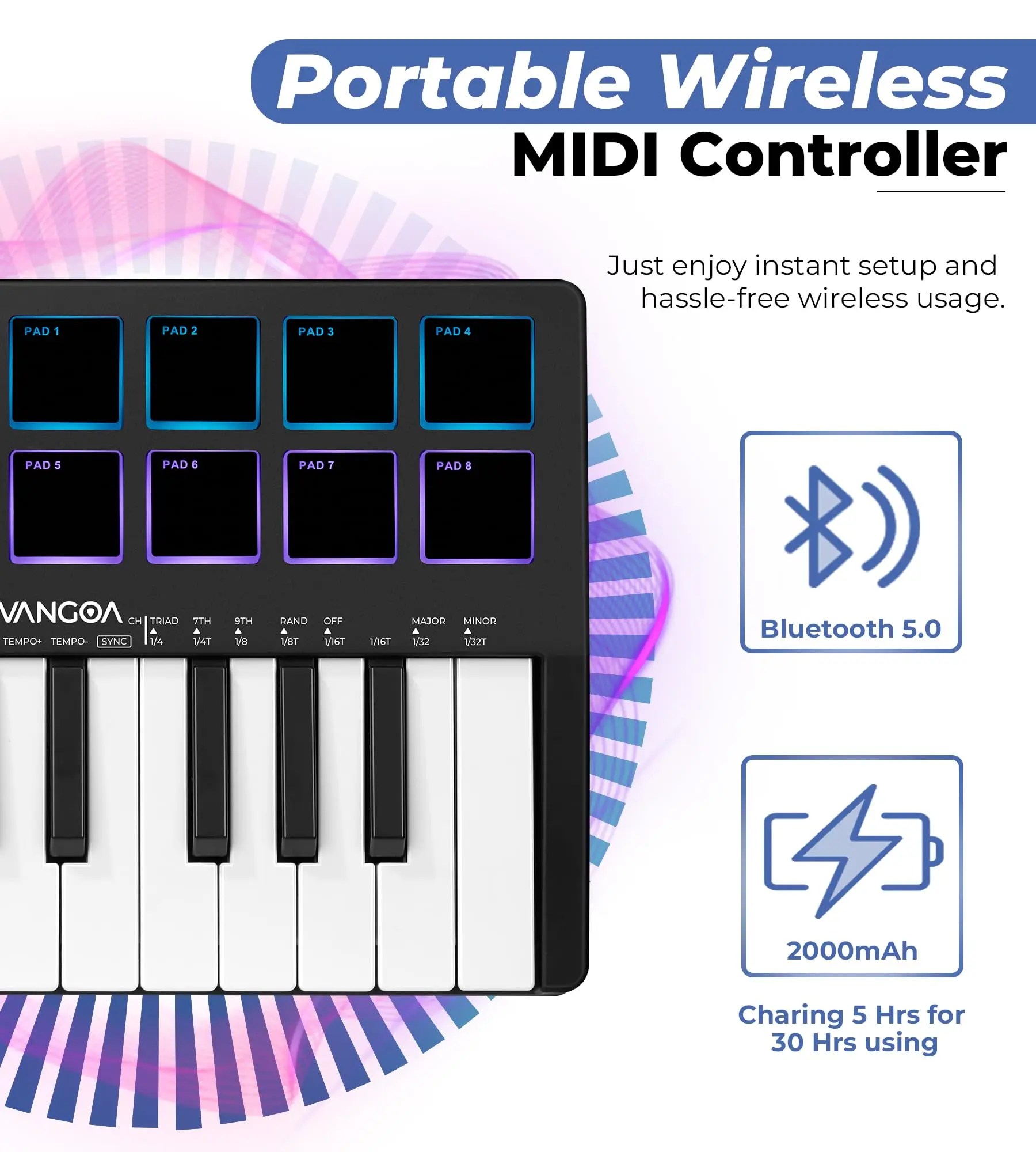25-key MIDI Keyboard Professional Electronic Music MIDI Controller Smart Portable Arranger Pad Keyboard