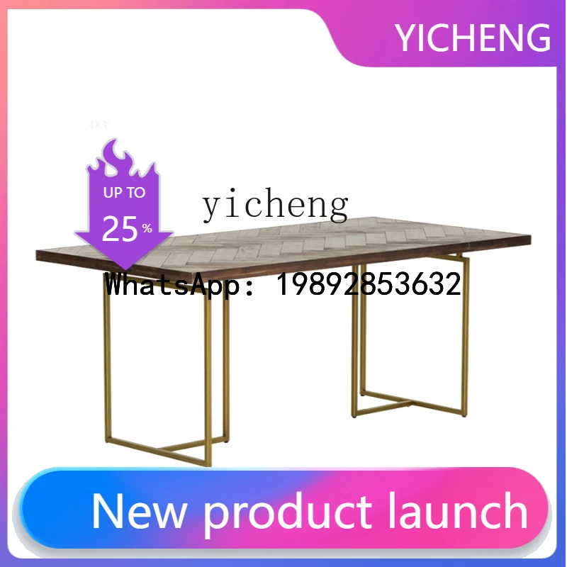 

H1 Rectangular Modern Minimalist Dining Tables and Chairs Set Dining Table Light Luxury Iron Solid Wood Table Home