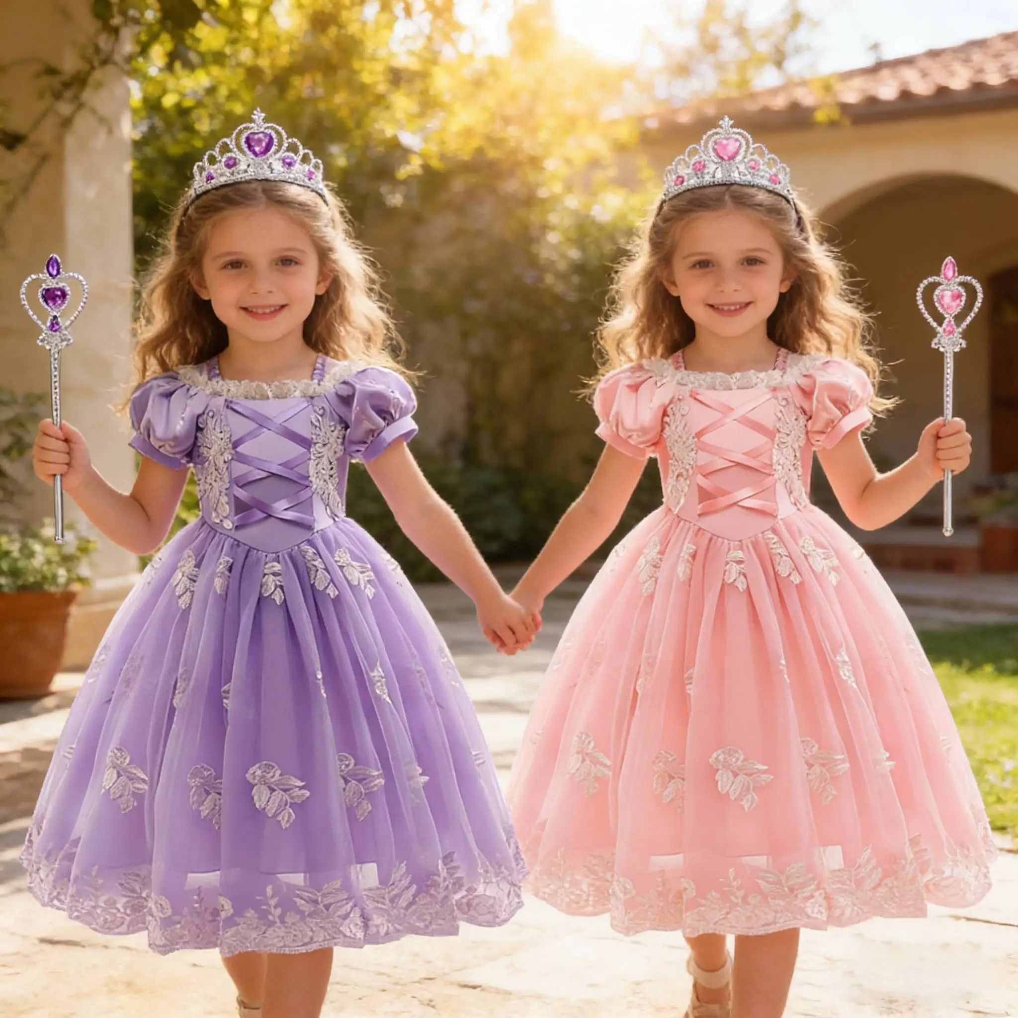 Fancy Baby Girls Luxury Princess Dresses Embroidery Mesh Clothes Rapunzel Carnival Easter Dresses For Girls Holiday Party Pink