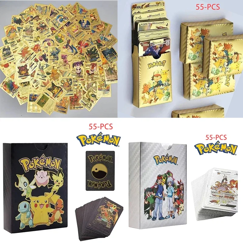 55PCS Pokemon Pikachuca Cartoon Figures Collection Flash Card Children's Favorite Gift