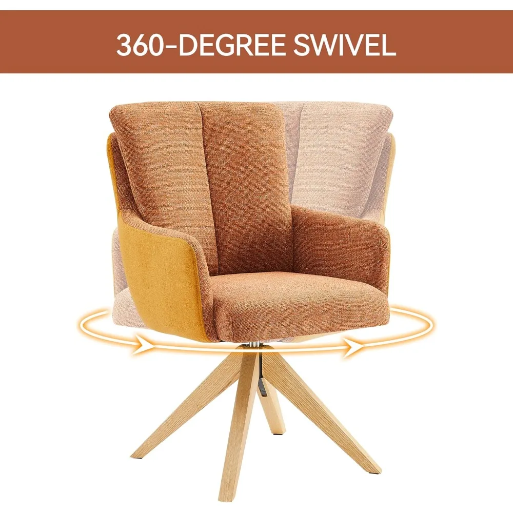 كرسي مكتب دوار من Art Leon بدون عجلات - كرسي مكتب حديث لمنتصف القرن، كرسي منجد من القماش مع ساق من خشب البلوط