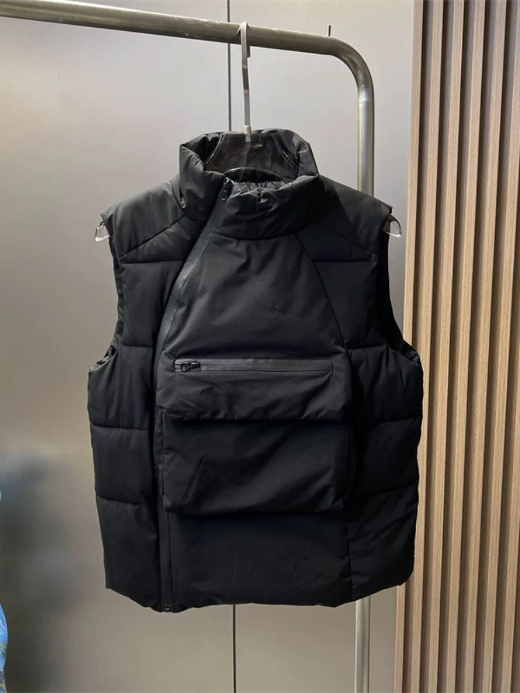 Men's Casual Vest Autumn Winter New Style Big Pocket Diagonal Zipper Warmth Workwear Fashion Brand Shoulder Popular Internet