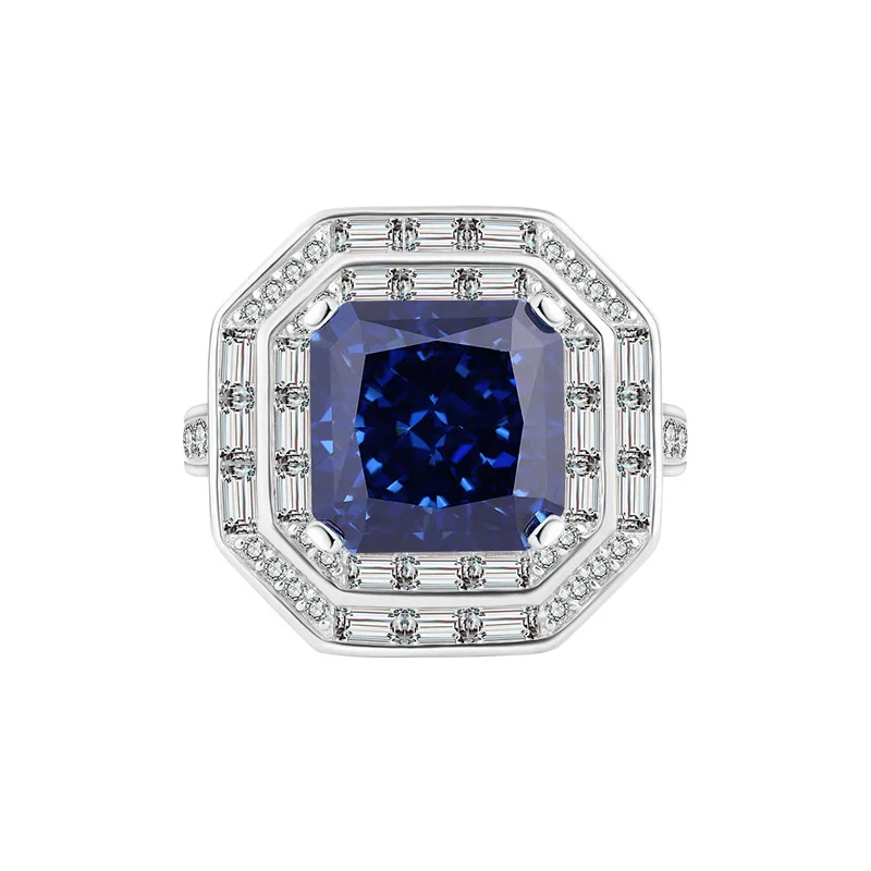 

S925 Silver High Carbon Diamond Explosive Flash Ice Cut Princess Square 10 * 10 Luxury Ring Jewelry