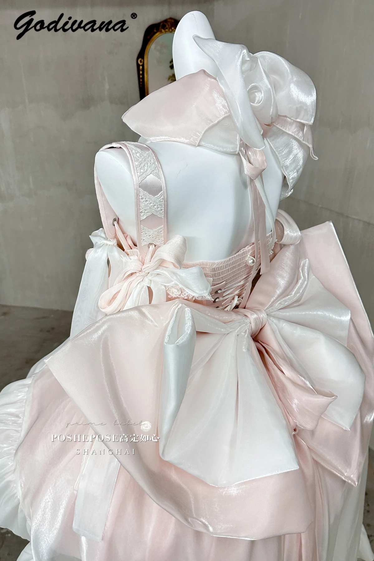 Romantic Pink Princess Dress Original New Women's Ballet Big Bow Slim-Fit Elegant Sweet Birthday Party Dress Corset Long Skirt