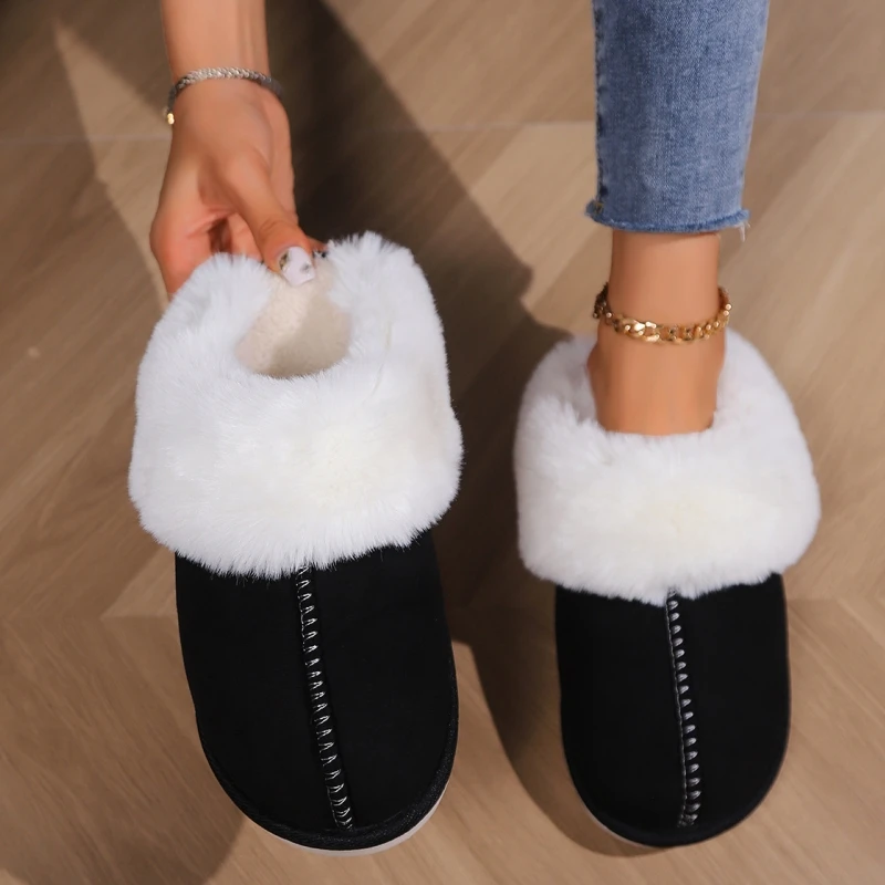 Womens Memory Foam Slippers Suede Fluffy Soft Warm Slip On Slippers Anti-Skid Cozy Plush Indoor and Outdoor Couple House Shoes