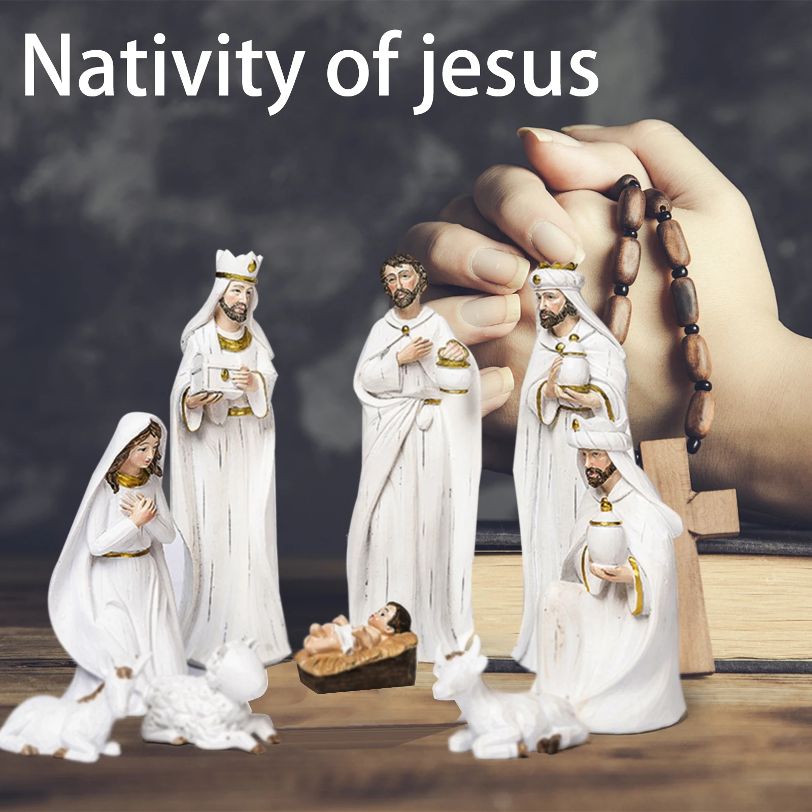 Decoraciones navideñas, juego de pesebre navideño, decoraciones, artesanías de resina, juego de pesebre navideño, juego de presépio de gerente, juego de escenas de presépio