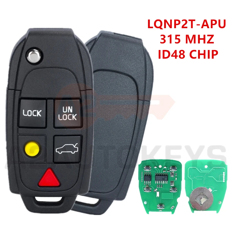 A2AUTOKEYS LQNP2T-APU 5 Buttons 315 MHZ 48 Chip Flip Car Smart Remote Key For Volvo XC70 XC90 S60 S70 S80 V70 2004-2015