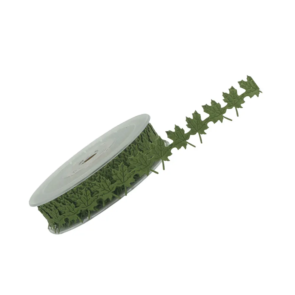 

1 Roll 15 Yard Embossed Maple Leaf Ribbon Durable Christmas Garland Wedding Decoration Craft Accessory Green Festive String