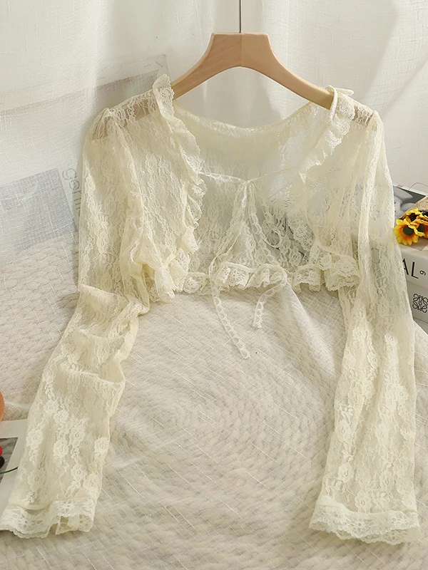 Pure Desire Lace irt ort Sle Women's Summer New Model with ter Dr Outer Covering Coat oulder ort Outerwear