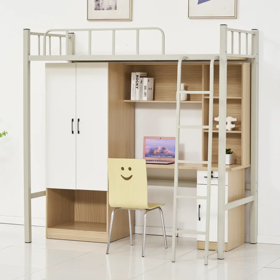 

combination bed on the bed and off the table, small apartment iron frame bed, college student dormitory, shelf bed