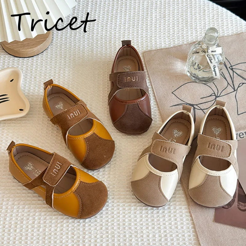 

Spring Autumn Patchwork Girls Casual Shoes PU Shallow Soft Children Flats Shoes Non Slip Hook Loop Kids Fashion Shoes