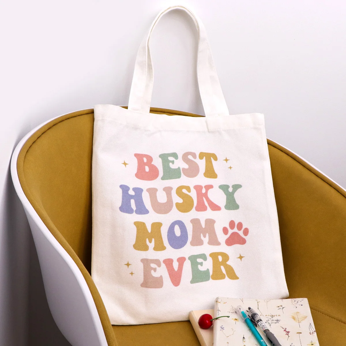 

"best husky mom ever" Simple Style Shopping Bag Women's Handbag Casual Foldable Shoulder Bag Shopper Canvas Bag Gift