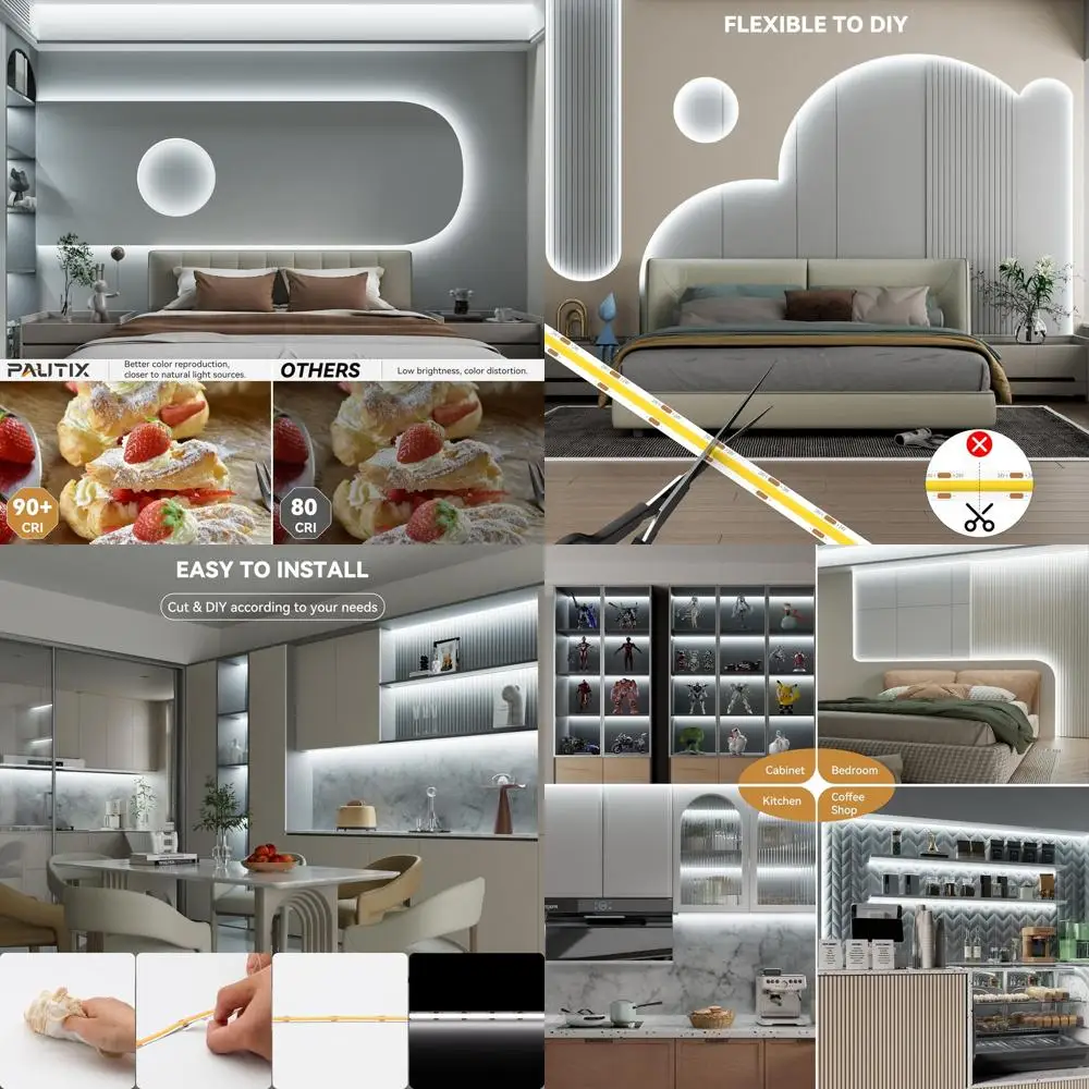 

48ft 15m Super Bright COB LED Strip Light, 504 LEDs/m, Daylight 6000K, CRI90+, Flexible Tape for Home Lighting Projects, 24V, 2