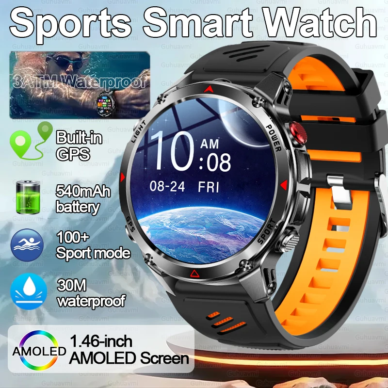 

2025 New Military T-Rex 3 Smart Watch Bulit-in GPS Compass Altimeter Barometric 5ATM/IP68K Waterproof Bluetooth Call Smartwatch