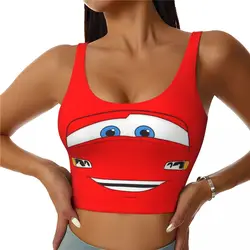 Custom Happy Cars Lightning McQueen Sports Bra for Women Cartoon High Impact Workout Yoga Crop Top