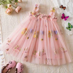 1-5 anni neonata vestito da principessa fiori ricamati senza maniche gonna di Tulle di moda vestito estivo per bambine