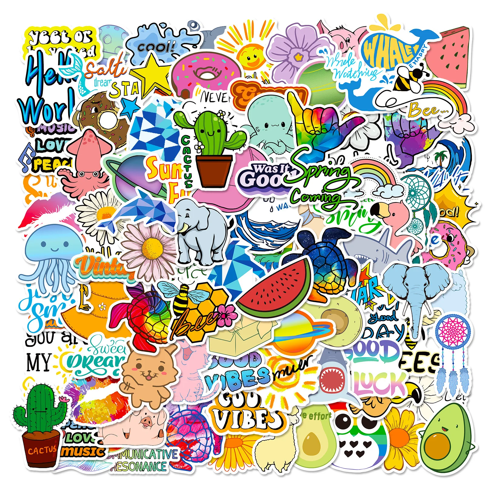 

10/30/50/100PCS INS Style Sunshine Chrysanthemum Wind Rainbow Whale Avocado Sticker Cartoon Graffiti DIY Laptop Waterproof Decal