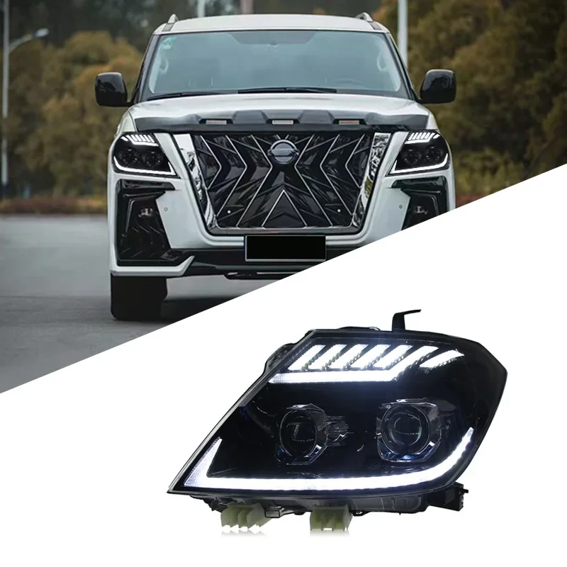 

Для Nissan Patrol 2012-2019 фара в сборе Y62 модифицированные светодиодные дневные ходовые огни стример поворотники двойной свет линзы LE
