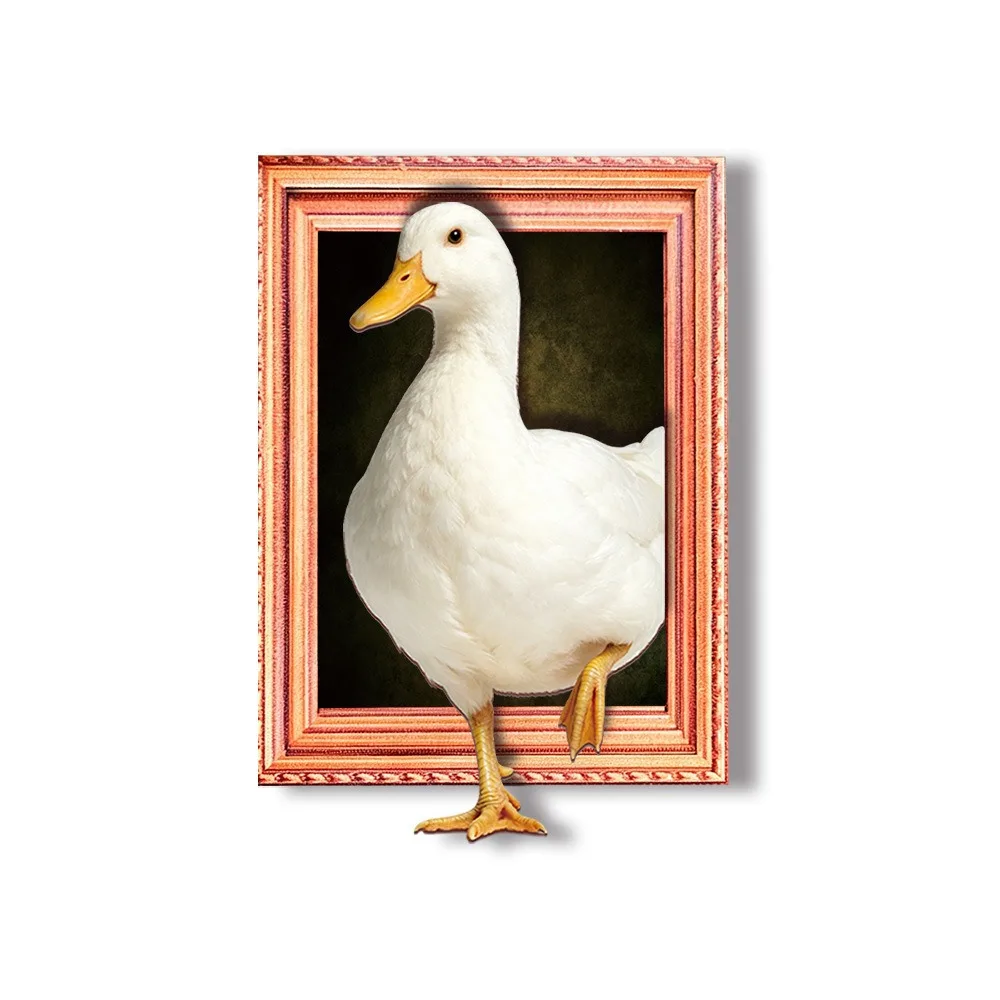 Oil Painting Style 3D Duck Refrigerator Magnets Art Print Funny Wooden Frame Fridge Magnets Vintage Photo Holder Magnet