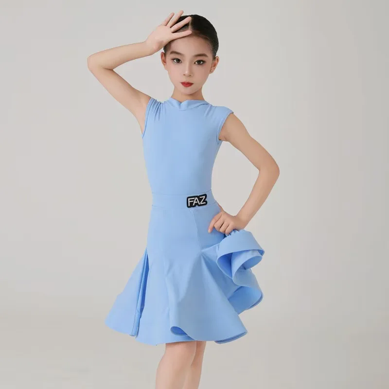 Girls' Sleeveless high-Neck Latin Dress Children's Rumba Ballroom Dance Competition Skirt Party Jive Samba professional dance view 3