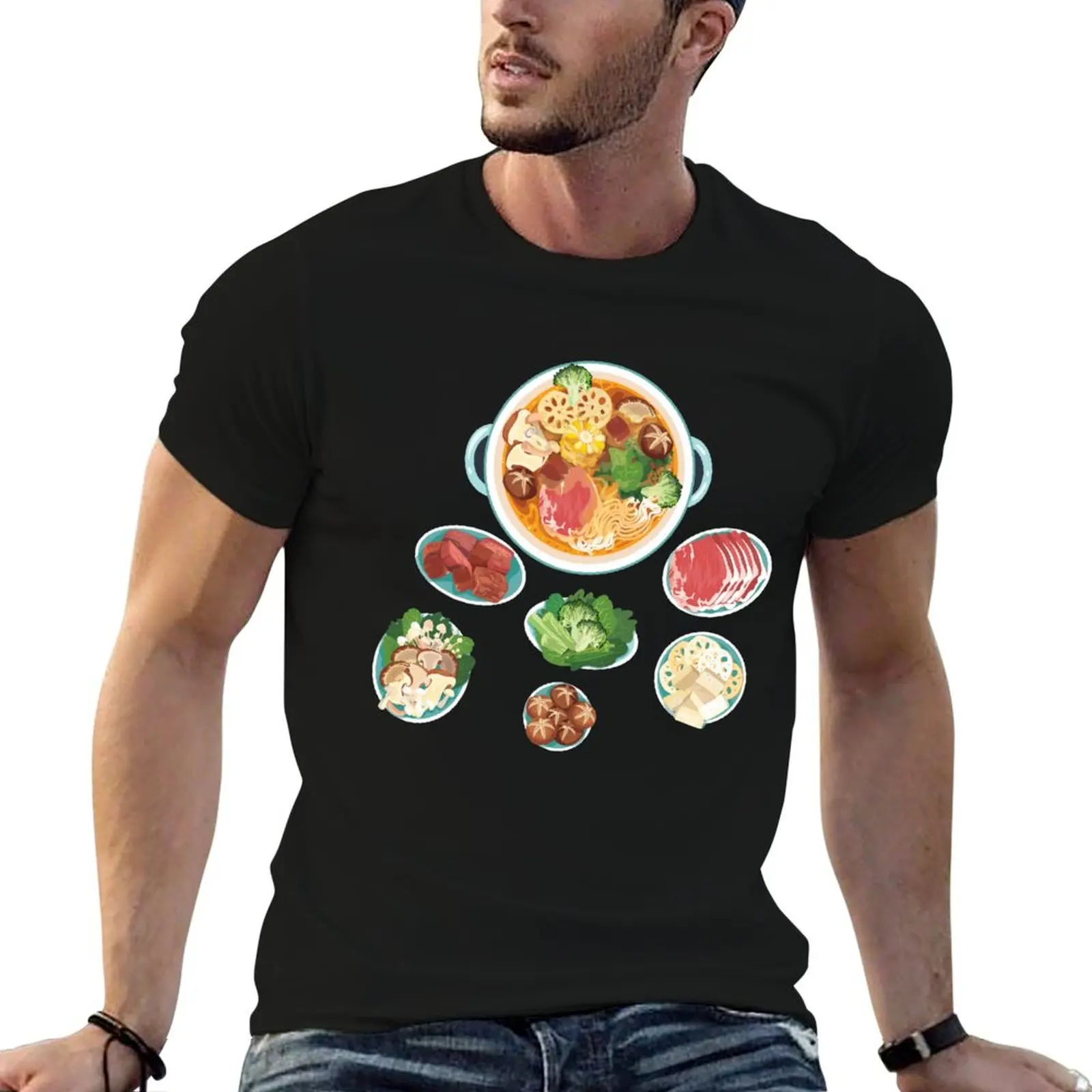 Camiseta asiática Hot Pot, camisetas gráficas para hombre, camisetas gráficas para hombre