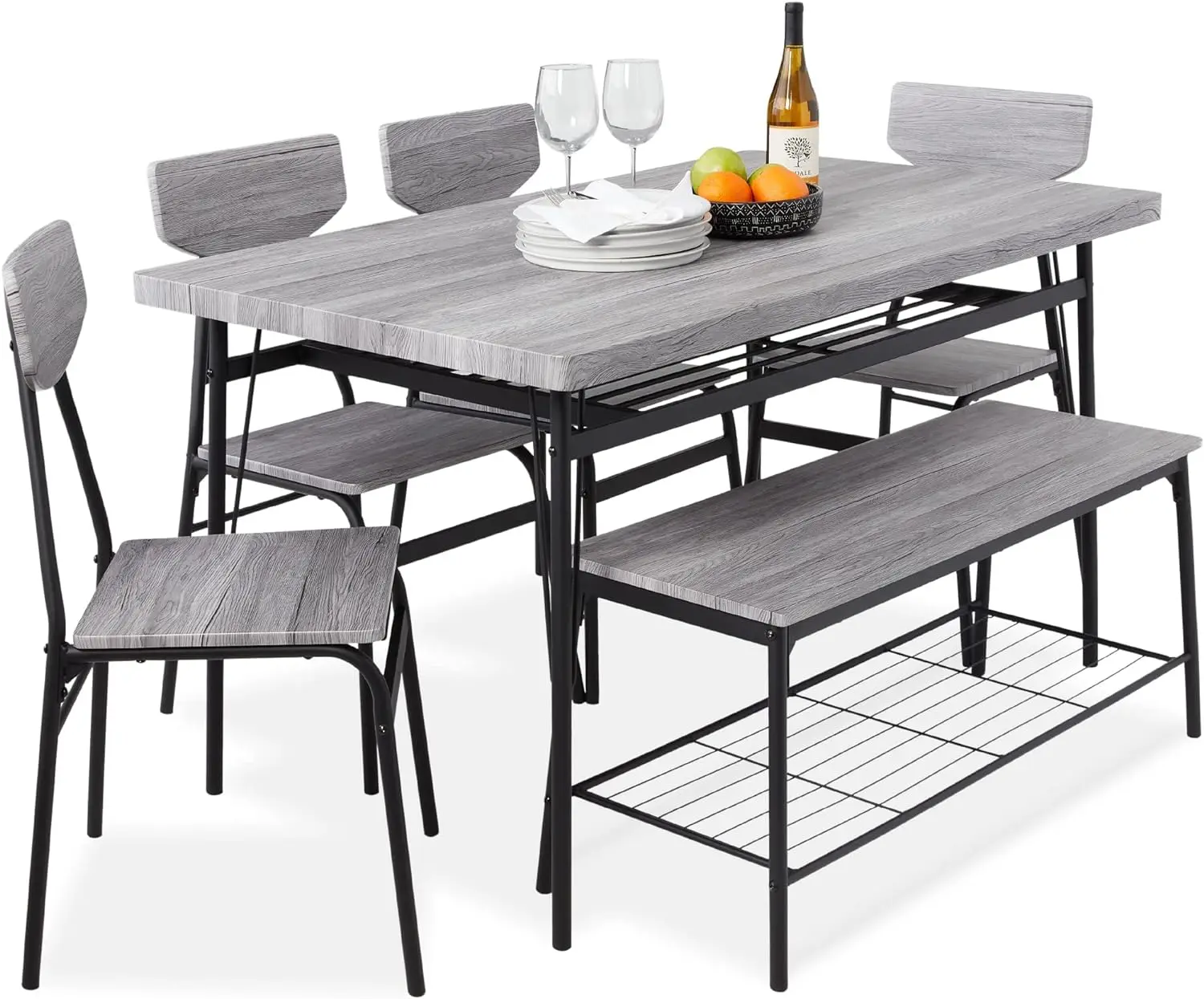 

Best Choice Products 6-Piece 55in Modern Dining Set for Home, Kitchen, Dining Room w/Storage Racks, Rectangular Table, Bench,