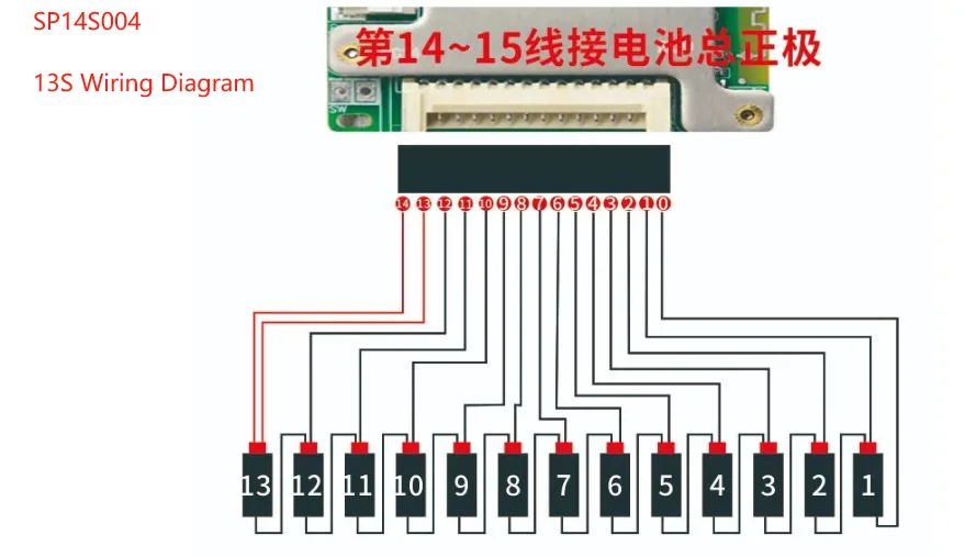 JBD BMS 7S~14S 8S 9S 10S 11S 12S 13S 14S 20A 30A 40A 50A LFP NMC Smart BMS 24V 36V 48V Batteriemanagementsystem mit eingebautem BT – Detail 7